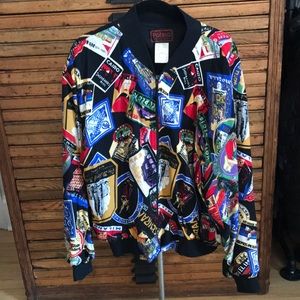 Vintage Bomber Jacket World Traveler Post Card Globe Trotter